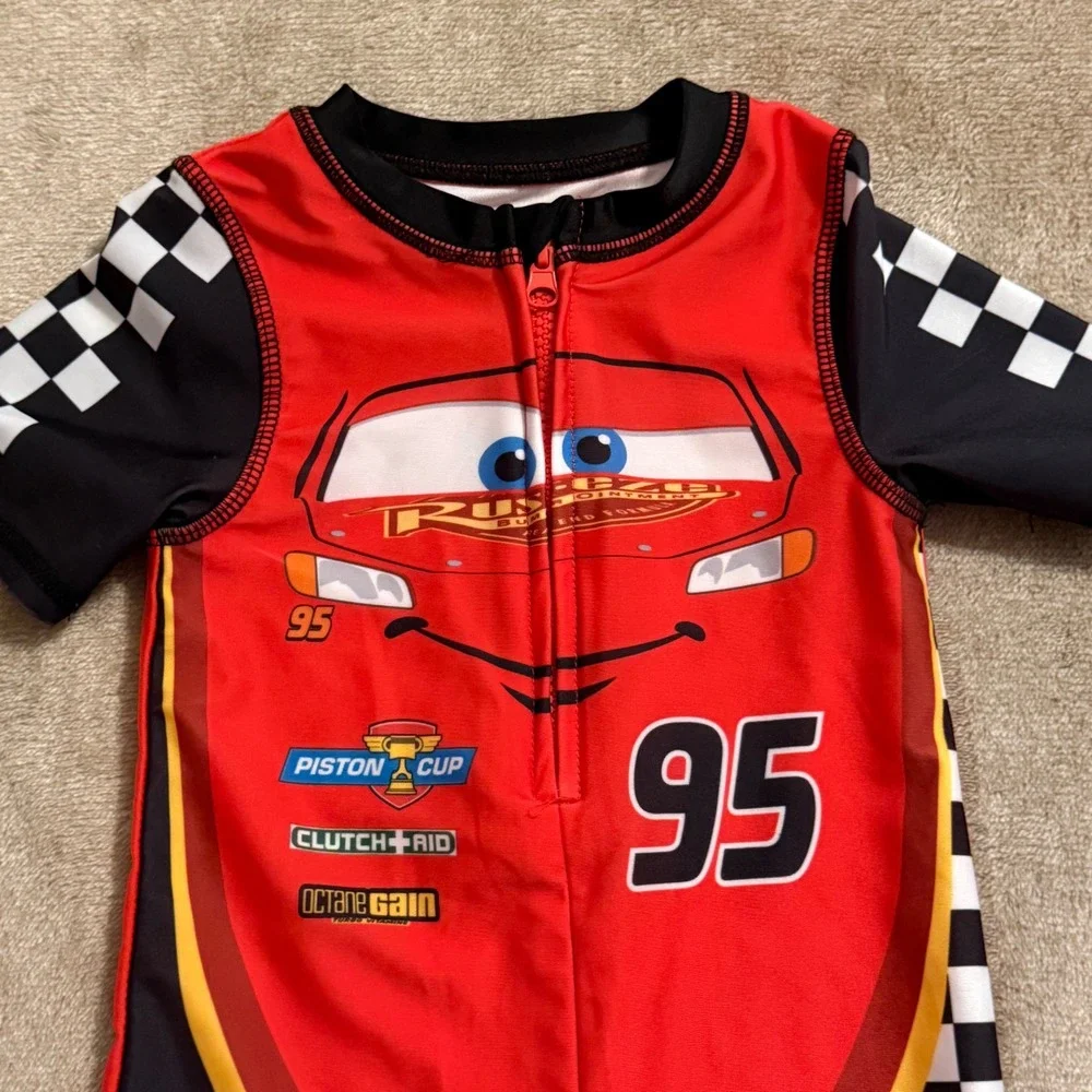 Disney Pixar Cars Lightning McQueen Toddler Boys Red Swimsuit Rash Guard 2T